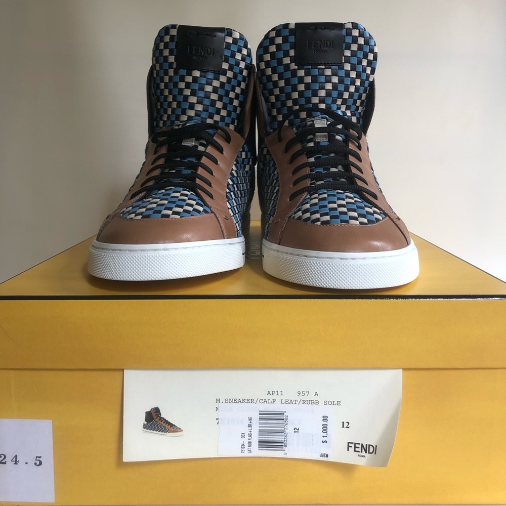 FENDI Multicolor Woven Leather High Top Sneakers - Picture 7 of 8